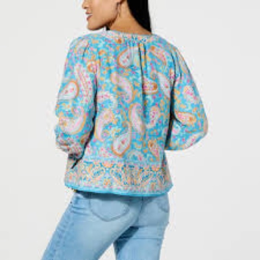 Democracy Size XS Light Blue Floral Paisley 3/4 Sleeve Reversible Jacket